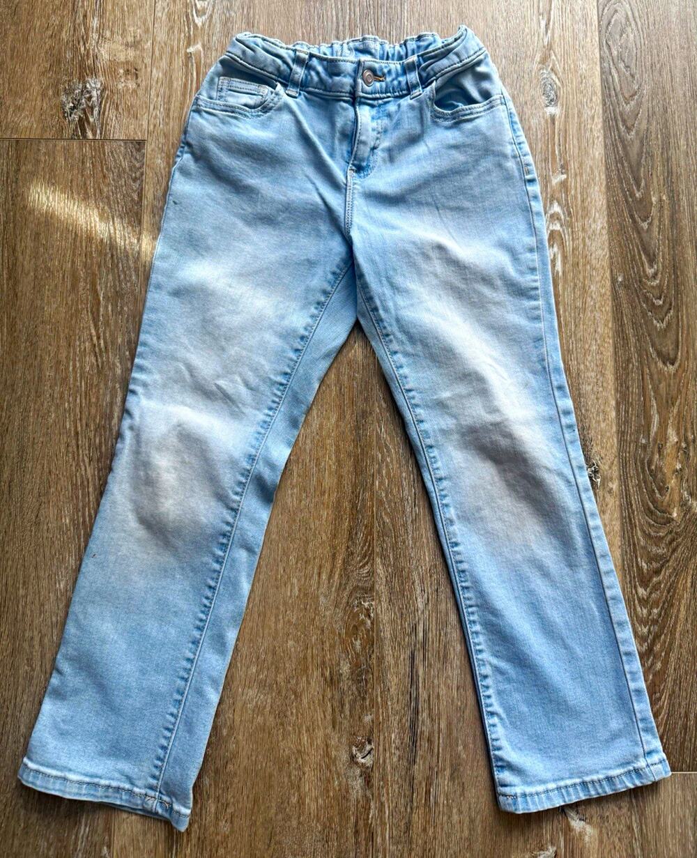 Wonder Nation Girls Straight Leg Light Wash Denim Jeans Size 7 Adjustable Waist